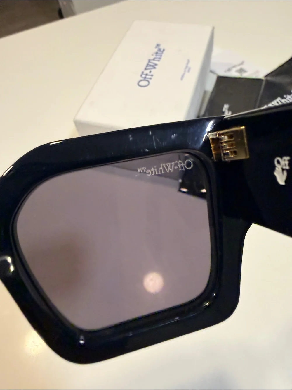 Off White OERI003 Black Oversized Square Sunglasses Gold Logo Made in Italy